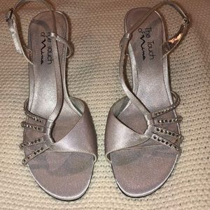 Touch of Nina Silver Satin and Rhinestone Shoes